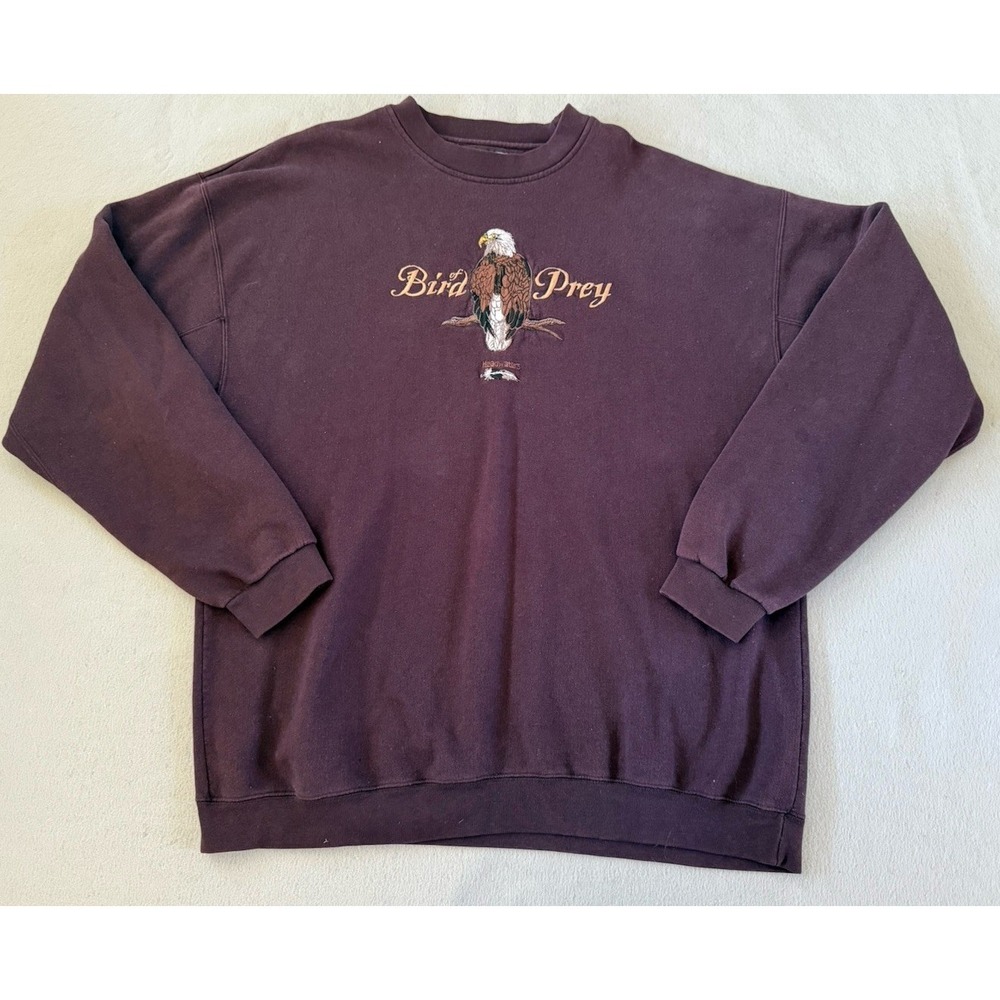 Birds Of Prey Bald Eagle Embroidered Burgundy Crewneck Sweatshirt XXL VTG 90s